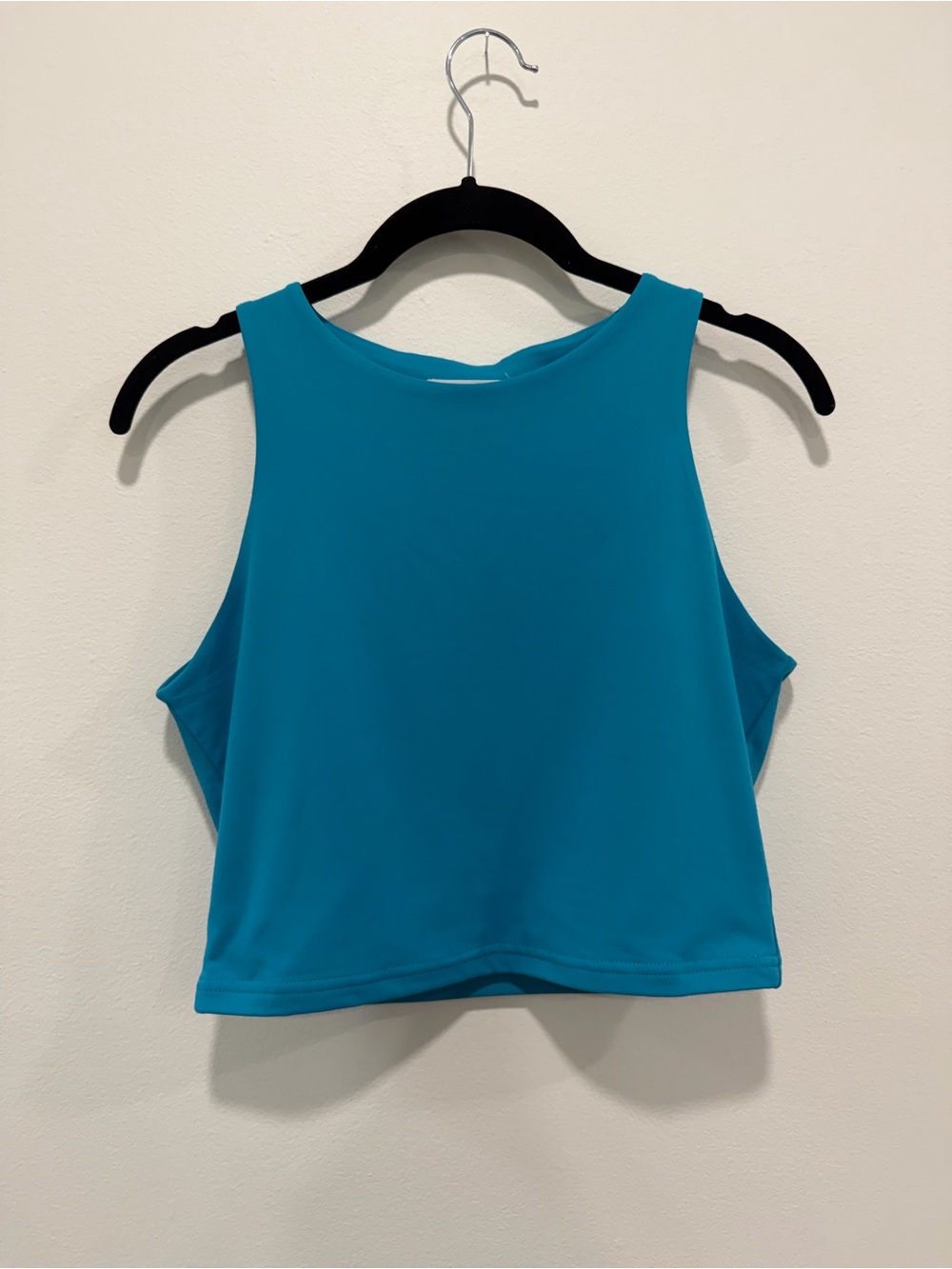 Turquoise Double Lined High Neck Cropped Tank Top Sleeveless - Picture 2 of 3